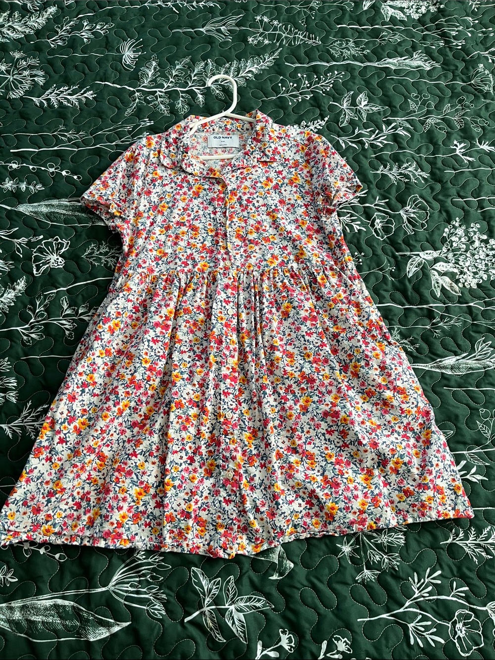 Old Navy White Floral Button-Up Girl's Dress with Pink & Yellow Flowers